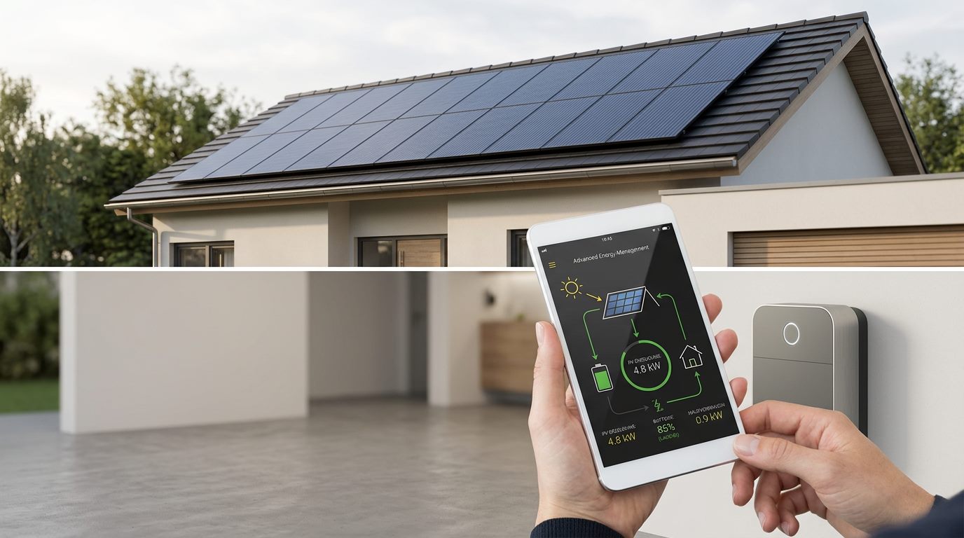 Smart-Home-Steuerung mit Tablet und PV-Anlage